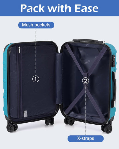 Hardside Carry-On Luggage with TSA Lock, Spinner Wheels, Telescopic Handle, Lightweight Suitcase (Champagne, S(20in_carry on))