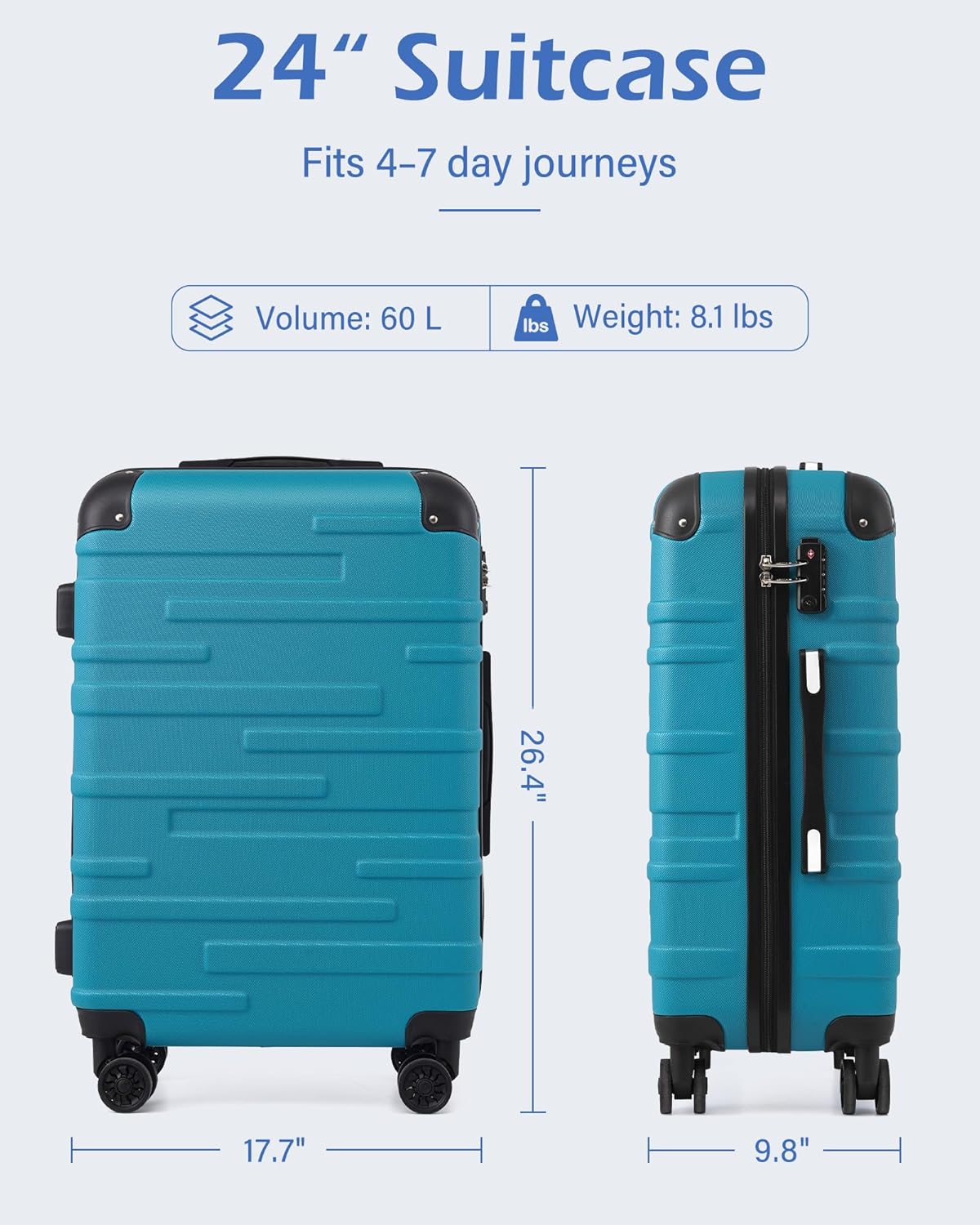 Hardside Carry-On Luggage with TSA Lock, Spinner Wheels, Telescopic Handle, Lightweight Suitcase (Champagne, S(20in_carry on))