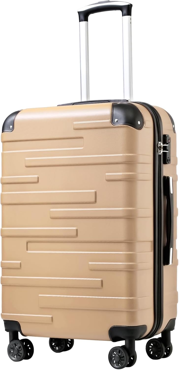 Hardside Carry-On Luggage with TSA Lock, Spinner Wheels, Telescopic Handle, Lightweight Suitcase (Champagne, S(20in_carry on))