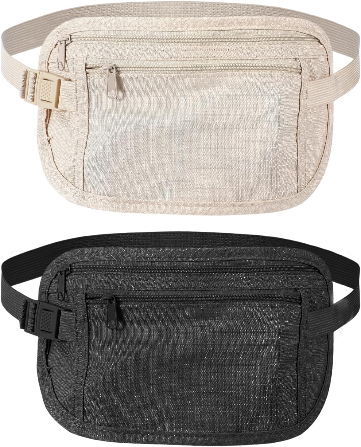 2 Pcs Travel Money Belt for Women,Hidden Money Pouch for Travel,Undercover Anti-Theft Travels Moneys Belt Under Clothes for Cash Cards Passport Keys Mobile Phone for Men Women