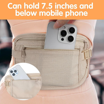 2 Pcs Travel Money Belt for Women,Hidden Money Pouch for Travel,Undercover Anti-Theft Travels Moneys Belt Under Clothes for Cash Cards Passport Keys Mobile Phone for Men Women