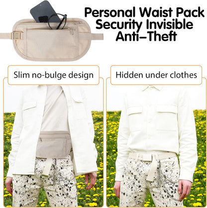 2 Pcs Travel Money Belt for Women,Hidden Money Pouch for Travel,Undercover Anti-Theft Travels Moneys Belt Under Clothes for Cash Cards Passport Keys Mobile Phone for Men Women