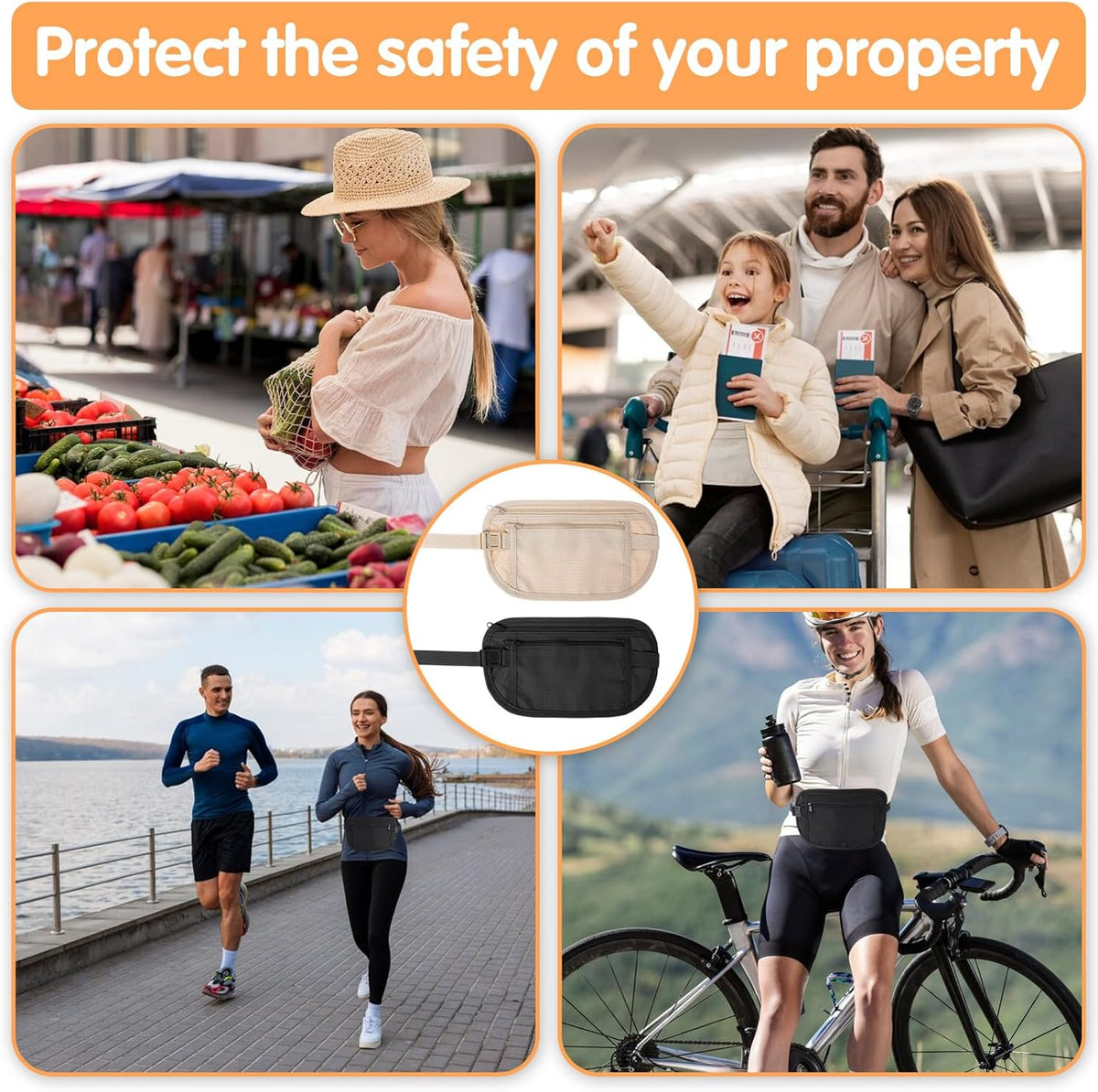 2 Pcs Travel Money Belt for Women,Hidden Money Pouch for Travel,Undercover Anti-Theft Travels Moneys Belt Under Clothes for Cash Cards Passport Keys Mobile Phone for Men Women