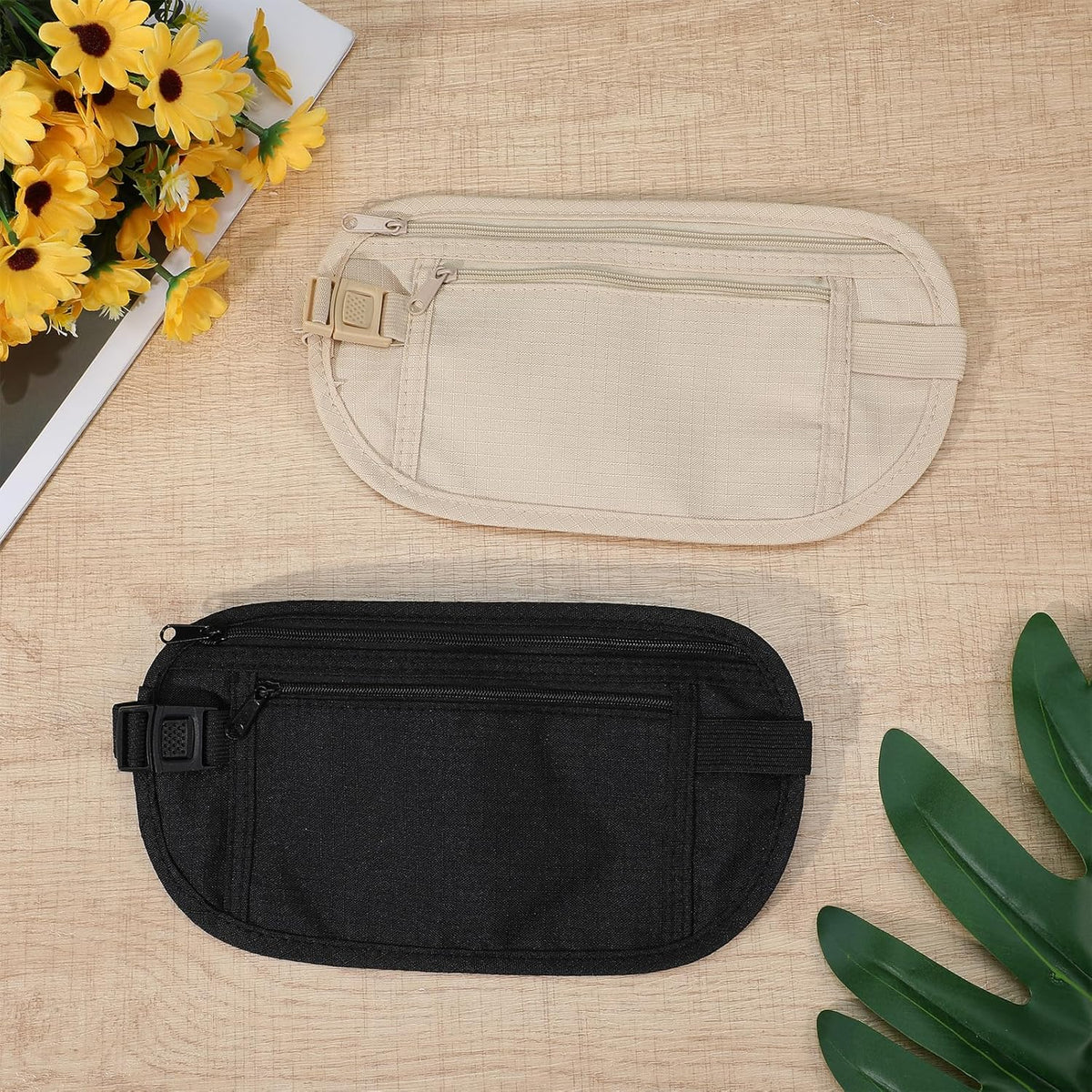 2 Pcs Travel Money Belt for Women,Hidden Money Pouch for Travel,Undercover Anti-Theft Travels Moneys Belt Under Clothes for Cash Cards Passport Keys Mobile Phone for Men Women