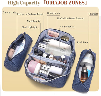 Travel Makeup Bags for Women: Vintage Roman Column Texture | Each Journey, Quiet Luxury Serenity - 3 Pcs Set Large Capacity Cosmetic Bag Organizer Toiletry Purse(Green)