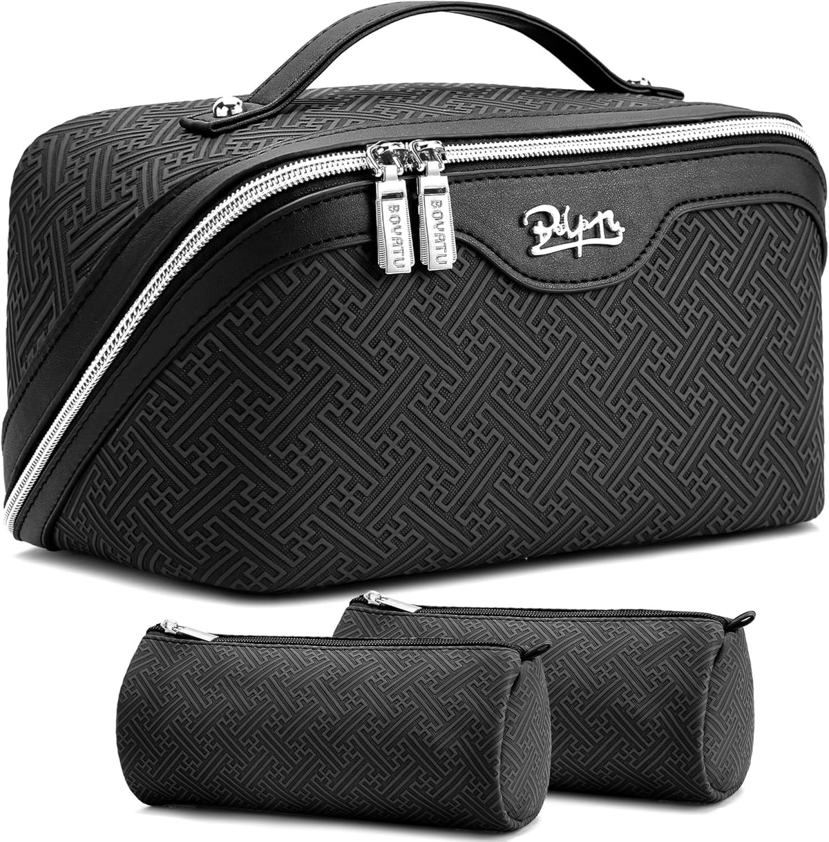 Travel Makeup Bags for Women: Vintage Roman Column Texture | Each Journey, Quiet Luxury Serenity - 3 Pcs Set Large Capacity Cosmetic Bag Organizer Toiletry Purse(Green)