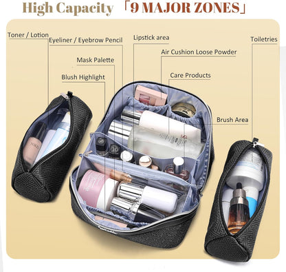 Travel Makeup Bags for Women: Vintage Roman Column Texture | Each Journey, Quiet Luxury Serenity - 3 Pcs Set Large Capacity Cosmetic Bag Organizer Toiletry Purse(Green)