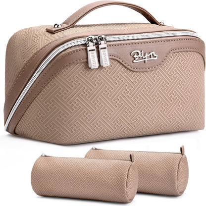 Travel Makeup Bags for Women: Vintage Roman Column Texture | Each Journey, Quiet Luxury Serenity - 3 Pcs Set Large Capacity Cosmetic Bag Organizer Toiletry Purse(Green)