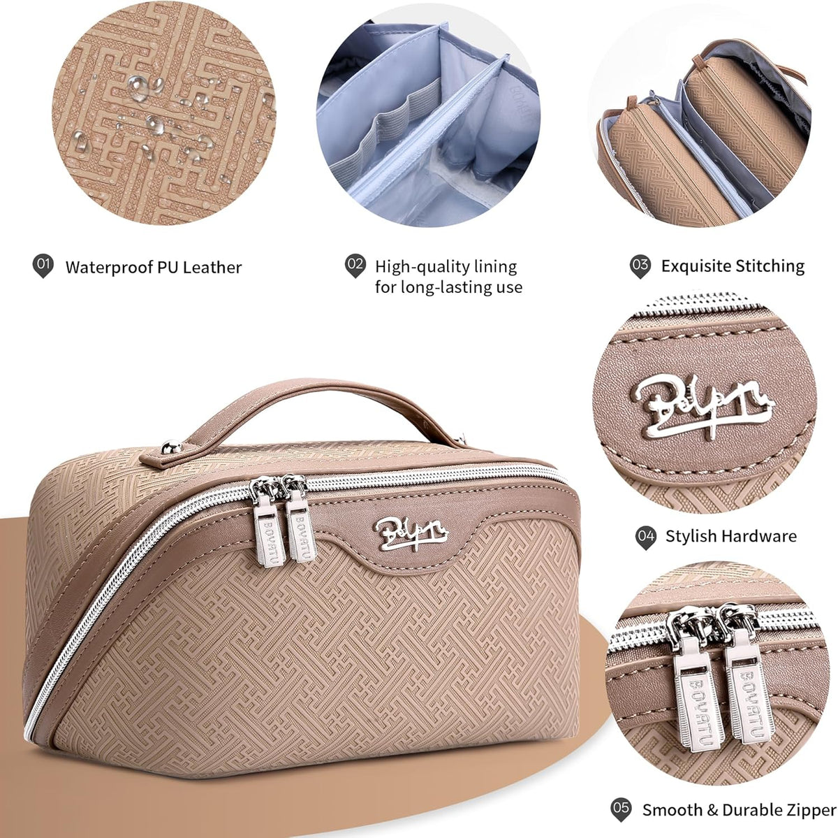Travel Makeup Bags for Women: Vintage Roman Column Texture | Each Journey, Quiet Luxury Serenity - 3 Pcs Set Large Capacity Cosmetic Bag Organizer Toiletry Purse(Green)