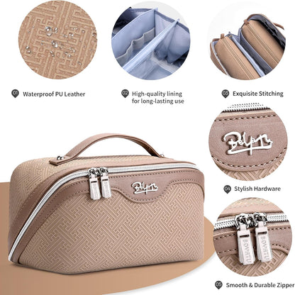 Travel Makeup Bags for Women: Vintage Roman Column Texture | Each Journey, Quiet Luxury Serenity - 3 Pcs Set Large Capacity Cosmetic Bag Organizer Toiletry Purse(Green)