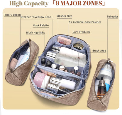 Travel Makeup Bags for Women: Vintage Roman Column Texture | Each Journey, Quiet Luxury Serenity - 3 Pcs Set Large Capacity Cosmetic Bag Organizer Toiletry Purse(Green)