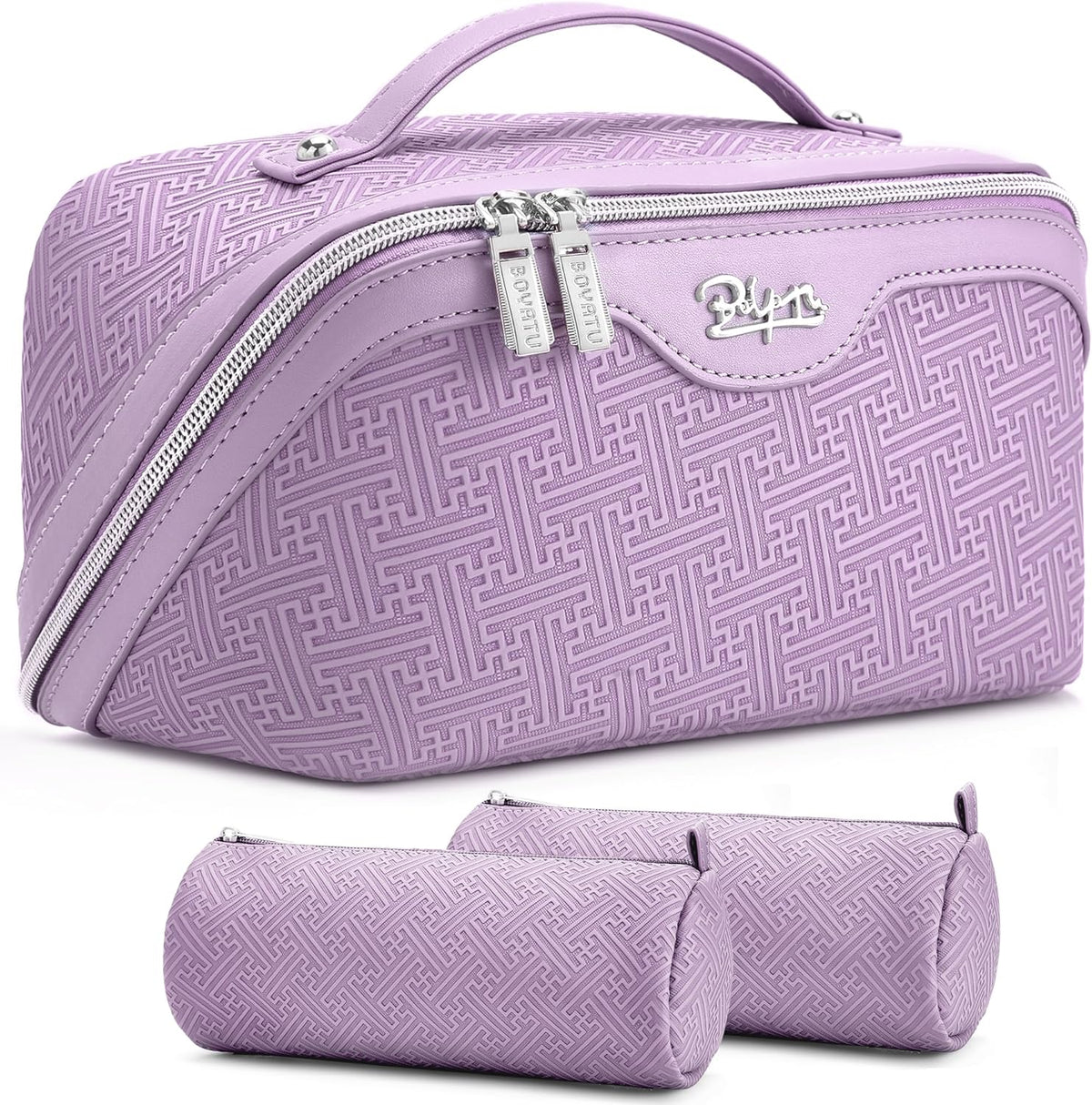 Travel Makeup Bags for Women: Vintage Roman Column Texture | Each Journey, Quiet Luxury Serenity - 3 Pcs Set Large Capacity Cosmetic Bag Organizer Toiletry Purse(Green)