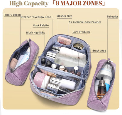 Travel Makeup Bags for Women: Vintage Roman Column Texture | Each Journey, Quiet Luxury Serenity - 3 Pcs Set Large Capacity Cosmetic Bag Organizer Toiletry Purse(Green)