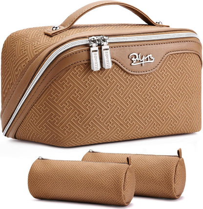 Travel Makeup Bags for Women: Vintage Roman Column Texture | Each Journey, Quiet Luxury Serenity - 3 Pcs Set Large Capacity Cosmetic Bag Organizer Toiletry Purse(Green)