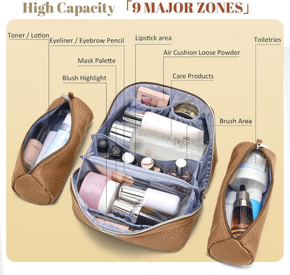 Travel Makeup Bags for Women: Vintage Roman Column Texture | Each Journey, Quiet Luxury Serenity - 3 Pcs Set Large Capacity Cosmetic Bag Organizer Toiletry Purse(Green)