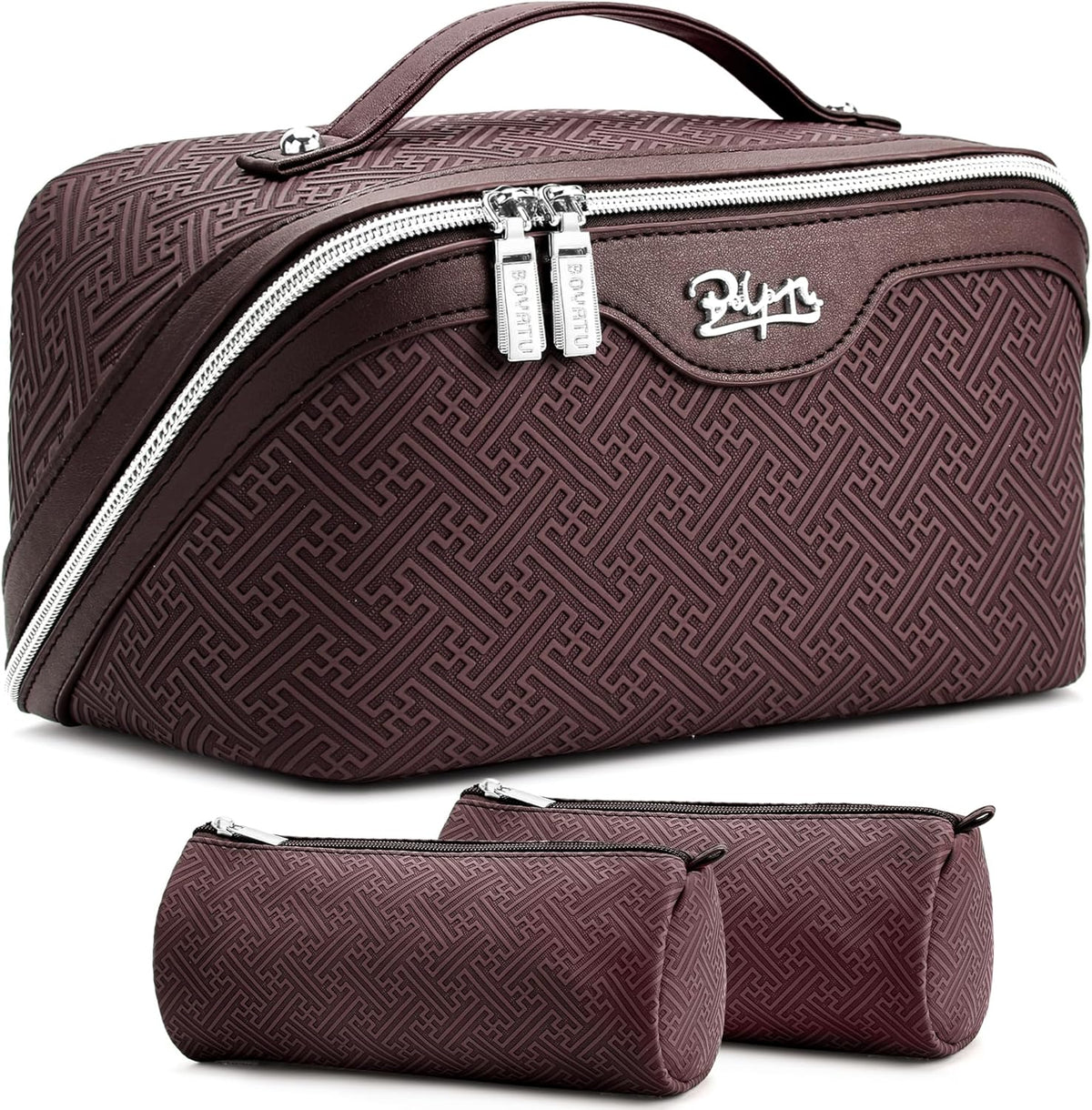 Travel Makeup Bags for Women: Vintage Roman Column Texture | Each Journey, Quiet Luxury Serenity - 3 Pcs Set Large Capacity Cosmetic Bag Organizer Toiletry Purse(Green)