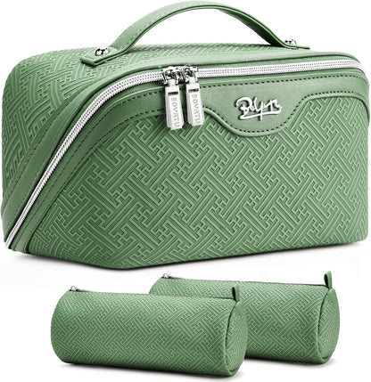 Travel Makeup Bags for Women: Vintage Roman Column Texture | Each Journey, Quiet Luxury Serenity - 3 Pcs Set Large Capacity Cosmetic Bag Organizer Toiletry Purse(Green)