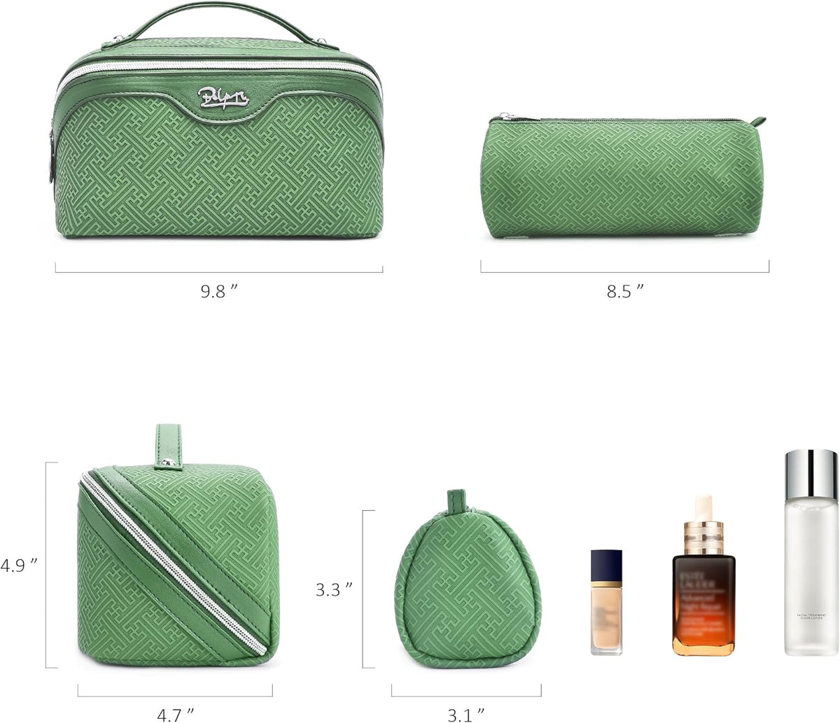 Travel Makeup Bags for Women: Vintage Roman Column Texture | Each Journey, Quiet Luxury Serenity - 3 Pcs Set Large Capacity Cosmetic Bag Organizer Toiletry Purse(Green)