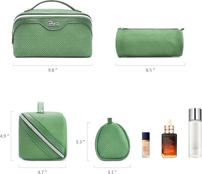 Travel Makeup Bags for Women: Vintage Roman Column Texture | Each Journey, Quiet Luxury Serenity - 3 Pcs Set Large Capacity Cosmetic Bag Organizer Toiletry Purse(Green)