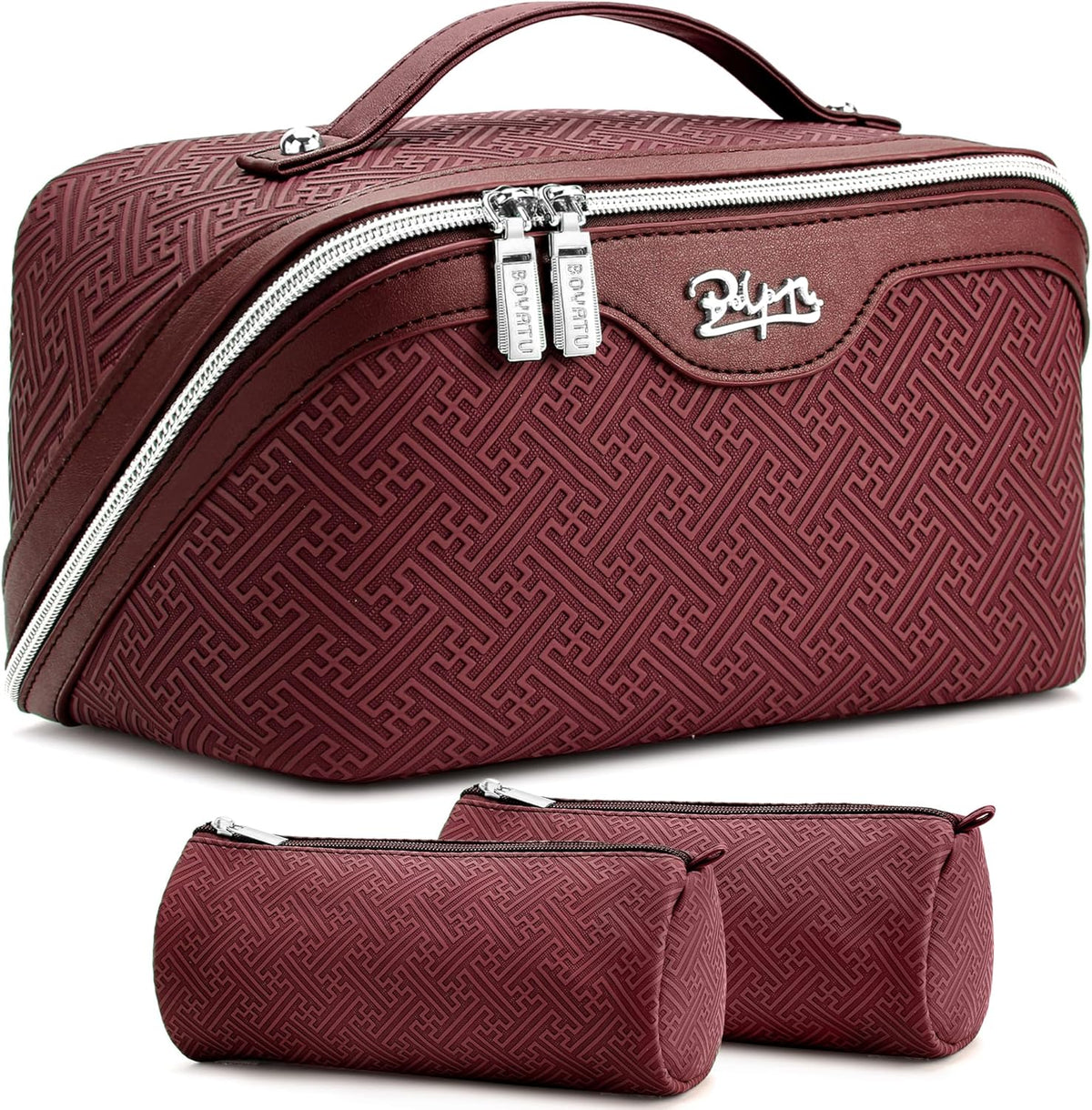 Travel Makeup Bags for Women: Vintage Roman Column Texture | Each Journey, Quiet Luxury Serenity - 3 Pcs Set Large Capacity Cosmetic Bag Organizer Toiletry Purse(Green)