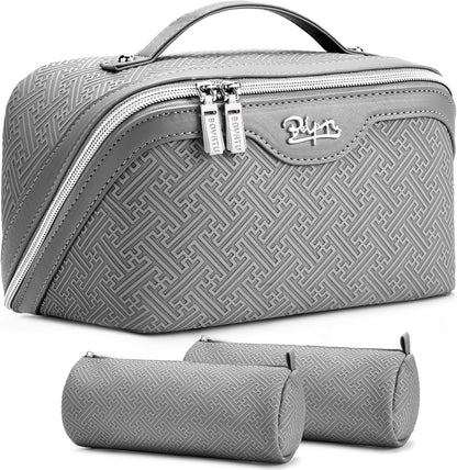 Travel Makeup Bags for Women: Vintage Roman Column Texture | Each Journey, Quiet Luxury Serenity - 3 Pcs Set Large Capacity Cosmetic Bag Organizer Toiletry Purse(Green)