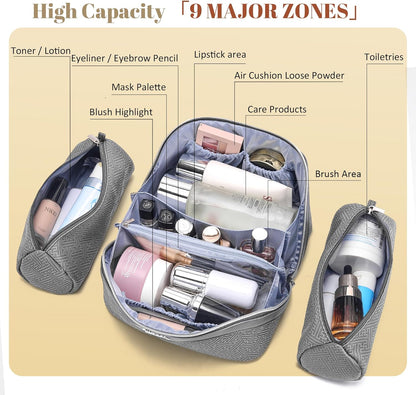 Travel Makeup Bags for Women: Vintage Roman Column Texture | Each Journey, Quiet Luxury Serenity - 3 Pcs Set Large Capacity Cosmetic Bag Organizer Toiletry Purse(Green)