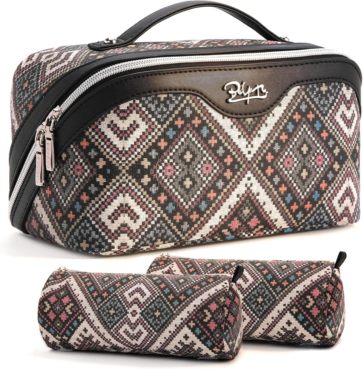 Travel Makeup Bags for Women: Vintage Roman Column Texture | Each Journey, Quiet Luxury Serenity - 3 Pcs Set Large Capacity Cosmetic Bag Organizer Toiletry Purse(Green)