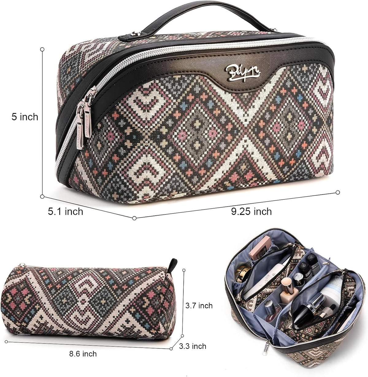 Travel Makeup Bags for Women: Vintage Roman Column Texture | Each Journey, Quiet Luxury Serenity - 3 Pcs Set Large Capacity Cosmetic Bag Organizer Toiletry Purse(Green)