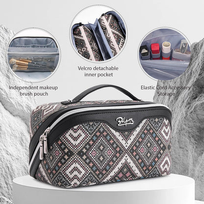 Travel Makeup Bags for Women: Vintage Roman Column Texture | Each Journey, Quiet Luxury Serenity - 3 Pcs Set Large Capacity Cosmetic Bag Organizer Toiletry Purse(Green)
