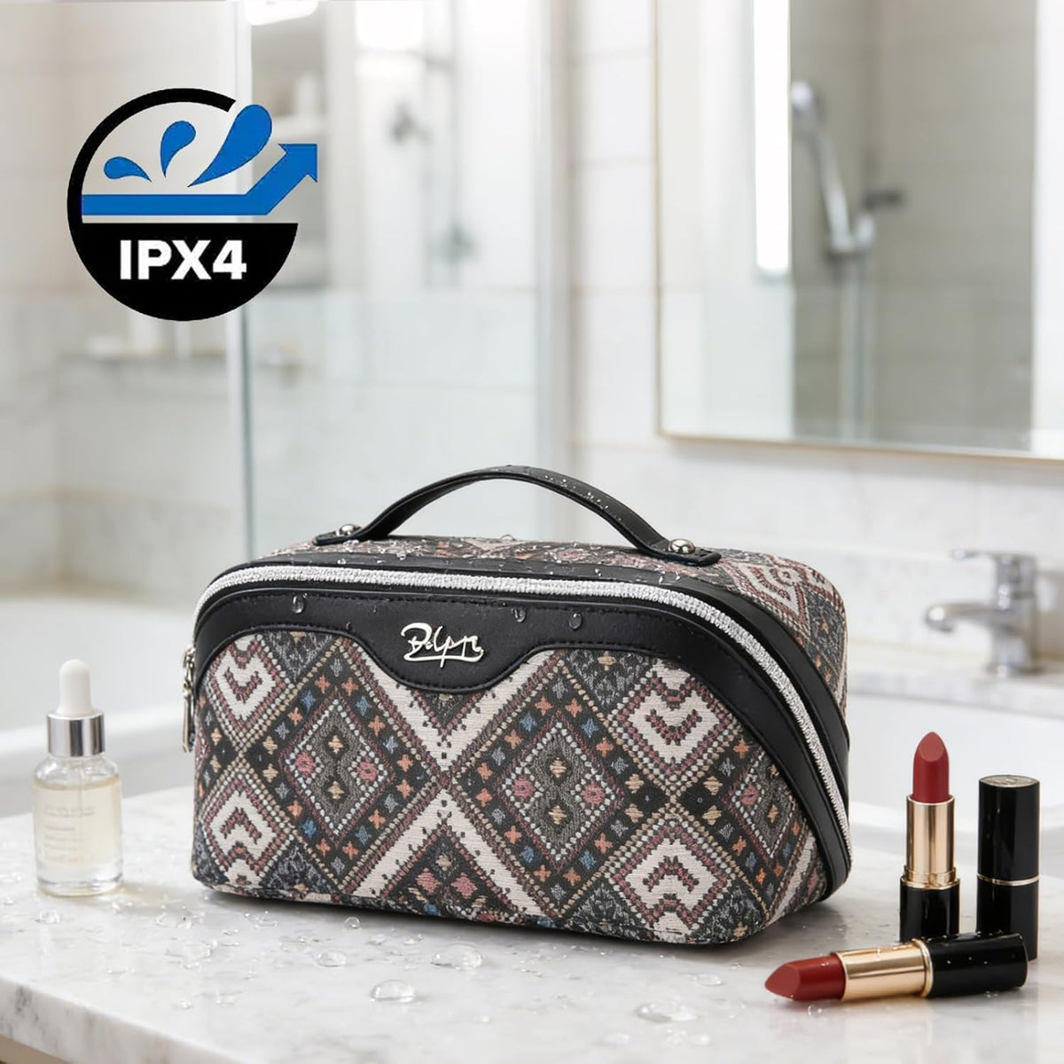 Travel Makeup Bags for Women: Vintage Roman Column Texture | Each Journey, Quiet Luxury Serenity - 3 Pcs Set Large Capacity Cosmetic Bag Organizer Toiletry Purse(Green)