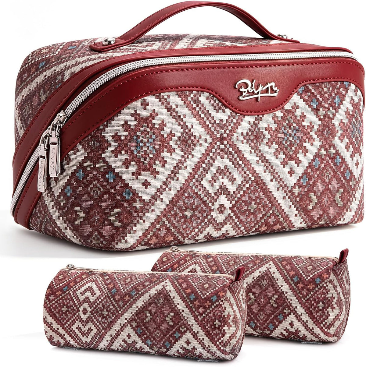 Travel Makeup Bags for Women: Vintage Roman Column Texture | Each Journey, Quiet Luxury Serenity - 3 Pcs Set Large Capacity Cosmetic Bag Organizer Toiletry Purse(Green)