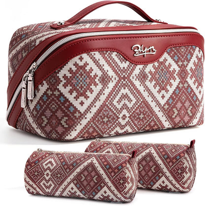 Travel Makeup Bags for Women: Vintage Roman Column Texture | Each Journey, Quiet Luxury Serenity - 3 Pcs Set Large Capacity Cosmetic Bag Organizer Toiletry Purse(Green)