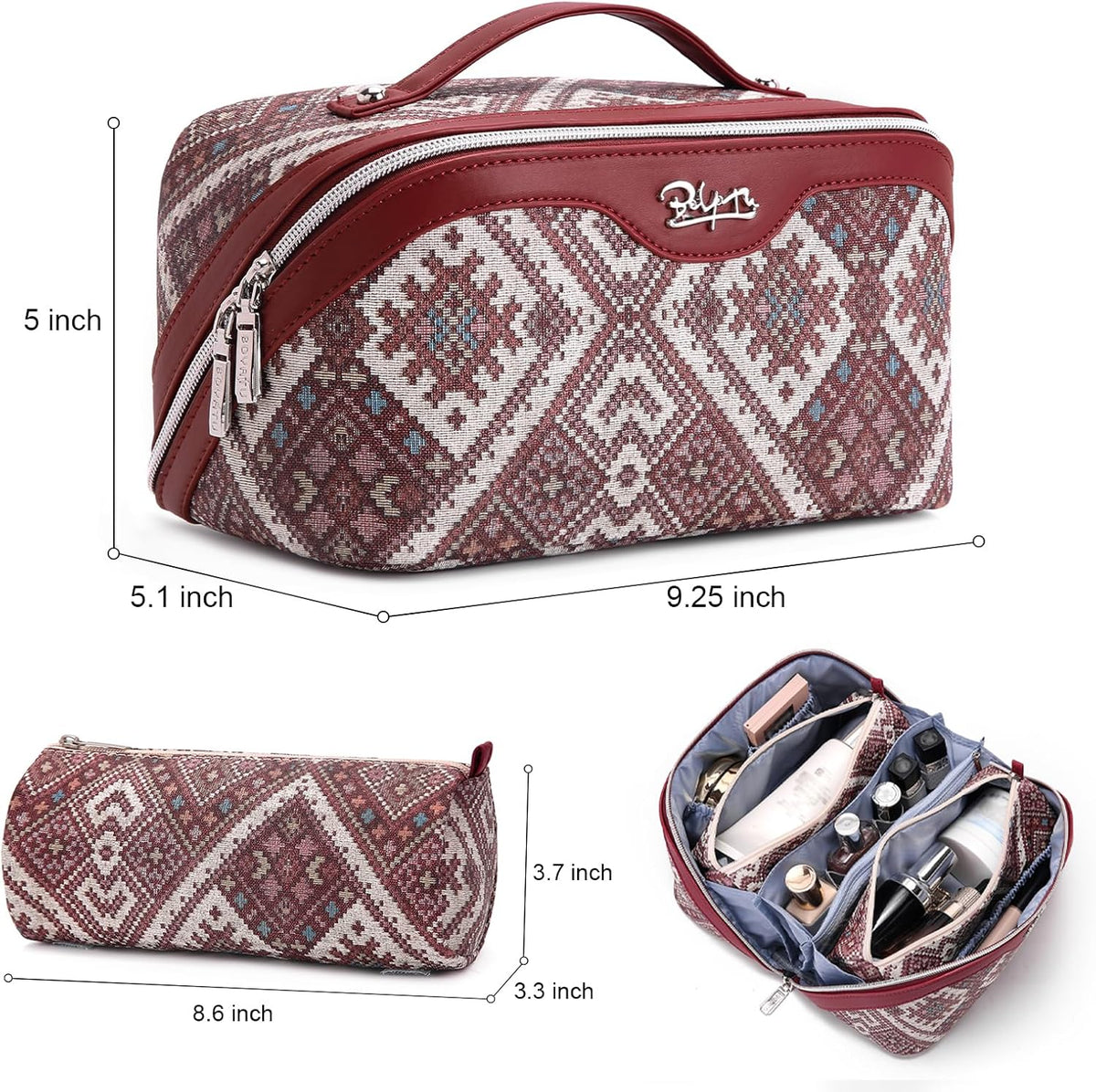 Travel Makeup Bags for Women: Vintage Roman Column Texture | Each Journey, Quiet Luxury Serenity - 3 Pcs Set Large Capacity Cosmetic Bag Organizer Toiletry Purse(Green)