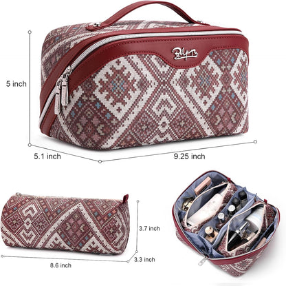 Travel Makeup Bags for Women: Vintage Roman Column Texture | Each Journey, Quiet Luxury Serenity - 3 Pcs Set Large Capacity Cosmetic Bag Organizer Toiletry Purse(Green)