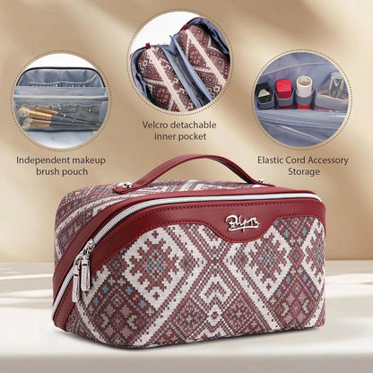 Travel Makeup Bags for Women: Vintage Roman Column Texture | Each Journey, Quiet Luxury Serenity - 3 Pcs Set Large Capacity Cosmetic Bag Organizer Toiletry Purse(Green)