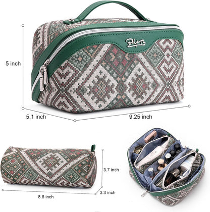 Travel Makeup Bags for Women: Vintage Roman Column Texture | Each Journey, Quiet Luxury Serenity - 3 Pcs Set Large Capacity Cosmetic Bag Organizer Toiletry Purse(Green)