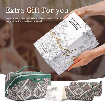 Travel Makeup Bags for Women: Vintage Roman Column Texture | Each Journey, Quiet Luxury Serenity - 3 Pcs Set Large Capacity Cosmetic Bag Organizer Toiletry Purse(Green)