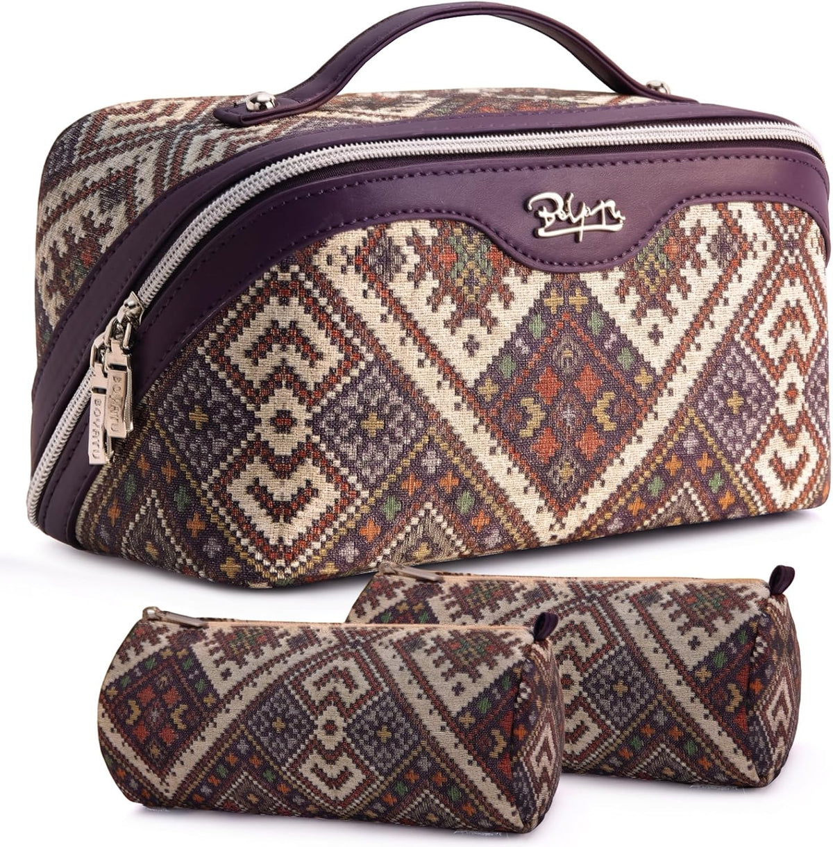 Travel Makeup Bags for Women: Vintage Roman Column Texture | Each Journey, Quiet Luxury Serenity - 3 Pcs Set Large Capacity Cosmetic Bag Organizer Toiletry Purse(Green)