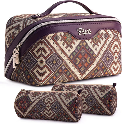 Travel Makeup Bags for Women: Vintage Roman Column Texture | Each Journey, Quiet Luxury Serenity - 3 Pcs Set Large Capacity Cosmetic Bag Organizer Toiletry Purse(Green)