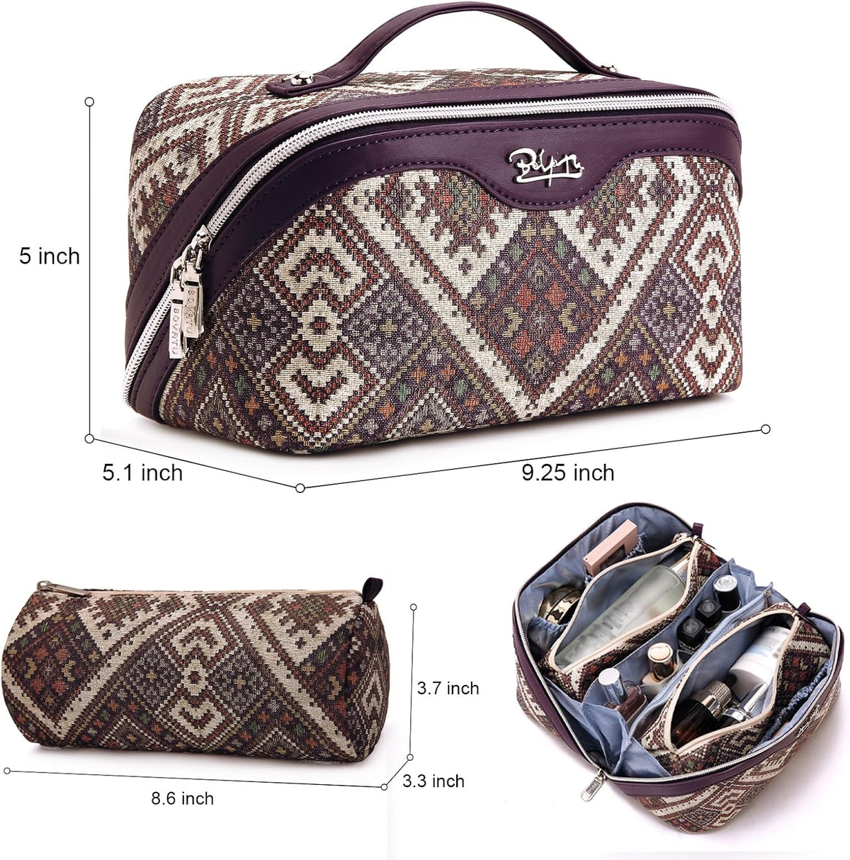 Travel Makeup Bags for Women: Vintage Roman Column Texture | Each Journey, Quiet Luxury Serenity - 3 Pcs Set Large Capacity Cosmetic Bag Organizer Toiletry Purse(Green)