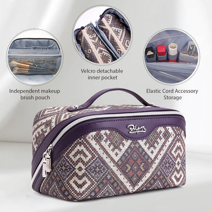 Travel Makeup Bags for Women: Vintage Roman Column Texture | Each Journey, Quiet Luxury Serenity - 3 Pcs Set Large Capacity Cosmetic Bag Organizer Toiletry Purse(Green)