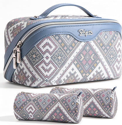 Travel Makeup Bags for Women: Vintage Roman Column Texture | Each Journey, Quiet Luxury Serenity - 3 Pcs Set Large Capacity Cosmetic Bag Organizer Toiletry Purse(Green)
