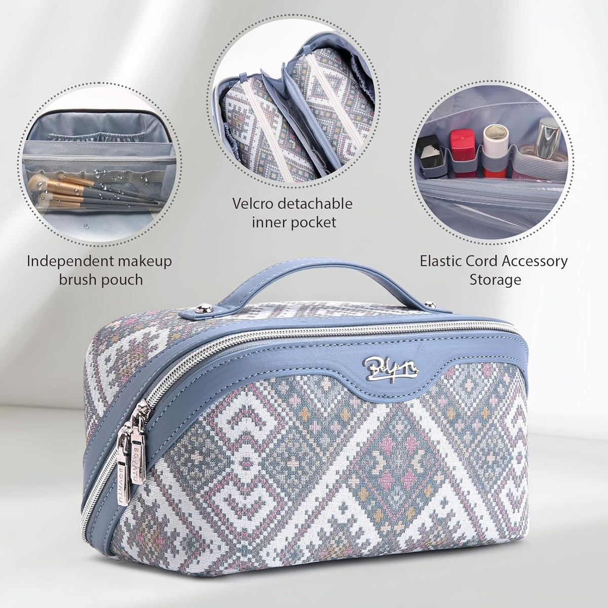 Travel Makeup Bags for Women: Vintage Roman Column Texture | Each Journey, Quiet Luxury Serenity - 3 Pcs Set Large Capacity Cosmetic Bag Organizer Toiletry Purse(Green)