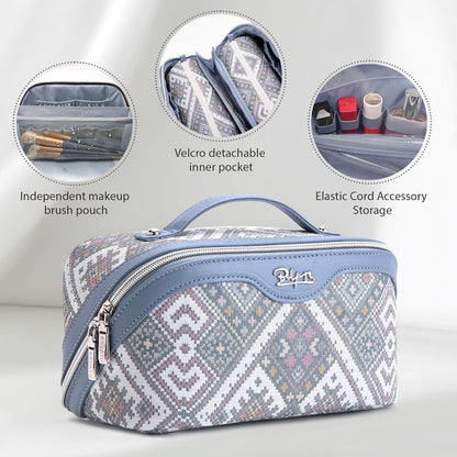 Travel Makeup Bags for Women: Vintage Roman Column Texture | Each Journey, Quiet Luxury Serenity - 3 Pcs Set Large Capacity Cosmetic Bag Organizer Toiletry Purse(Green)