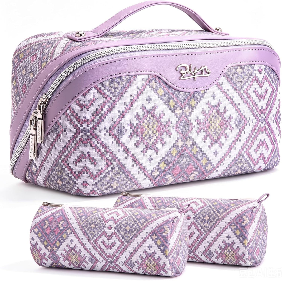 Travel Makeup Bags for Women: Vintage Roman Column Texture | Each Journey, Quiet Luxury Serenity - 3 Pcs Set Large Capacity Cosmetic Bag Organizer Toiletry Purse(Green)