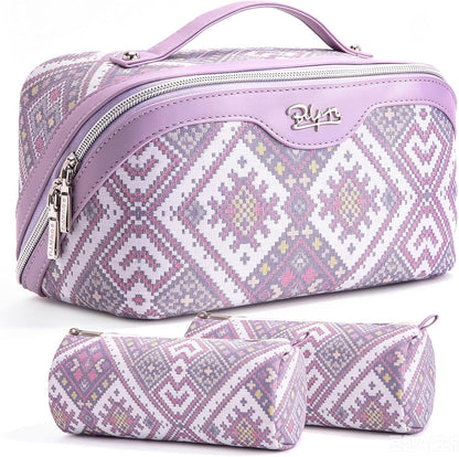 Travel Makeup Bags for Women: Vintage Roman Column Texture | Each Journey, Quiet Luxury Serenity - 3 Pcs Set Large Capacity Cosmetic Bag Organizer Toiletry Purse(Green)
