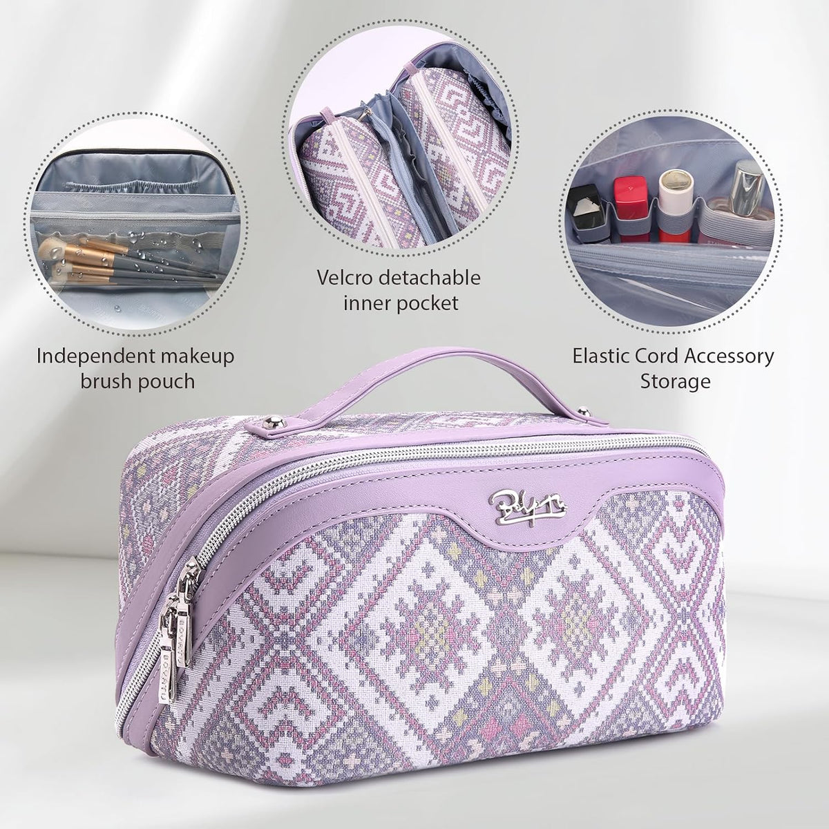 Travel Makeup Bags for Women: Vintage Roman Column Texture | Each Journey, Quiet Luxury Serenity - 3 Pcs Set Large Capacity Cosmetic Bag Organizer Toiletry Purse(Green)