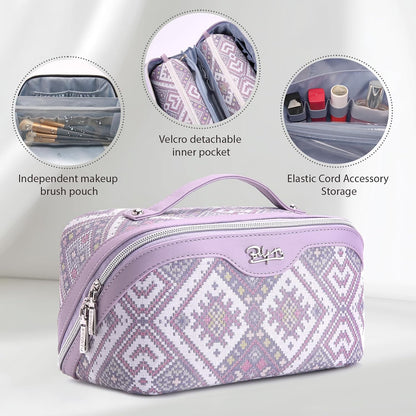 Travel Makeup Bags for Women: Vintage Roman Column Texture | Each Journey, Quiet Luxury Serenity - 3 Pcs Set Large Capacity Cosmetic Bag Organizer Toiletry Purse(Green)