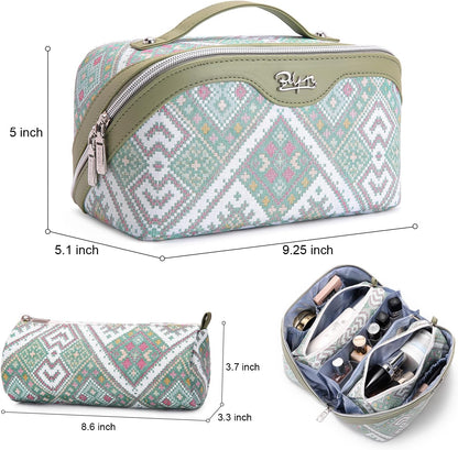 Travel Makeup Bags for Women: Vintage Roman Column Texture | Each Journey, Quiet Luxury Serenity - 3 Pcs Set Large Capacity Cosmetic Bag Organizer Toiletry Purse(Green)