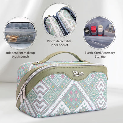Travel Makeup Bags for Women: Vintage Roman Column Texture | Each Journey, Quiet Luxury Serenity - 3 Pcs Set Large Capacity Cosmetic Bag Organizer Toiletry Purse(Green)